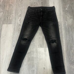 American Eagle Outfitters Men's Black Ripped Skinny Jeans